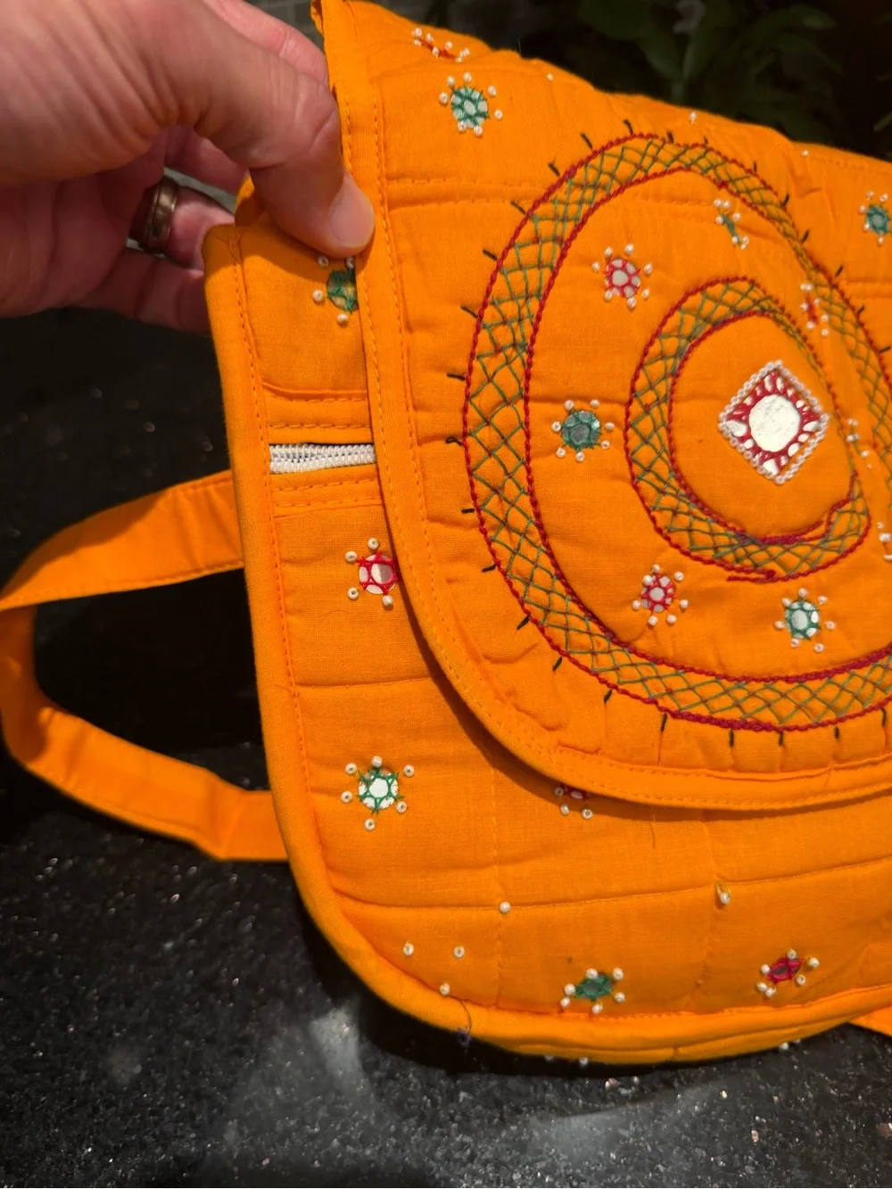 Orange Fabric Crossbody Small Bag